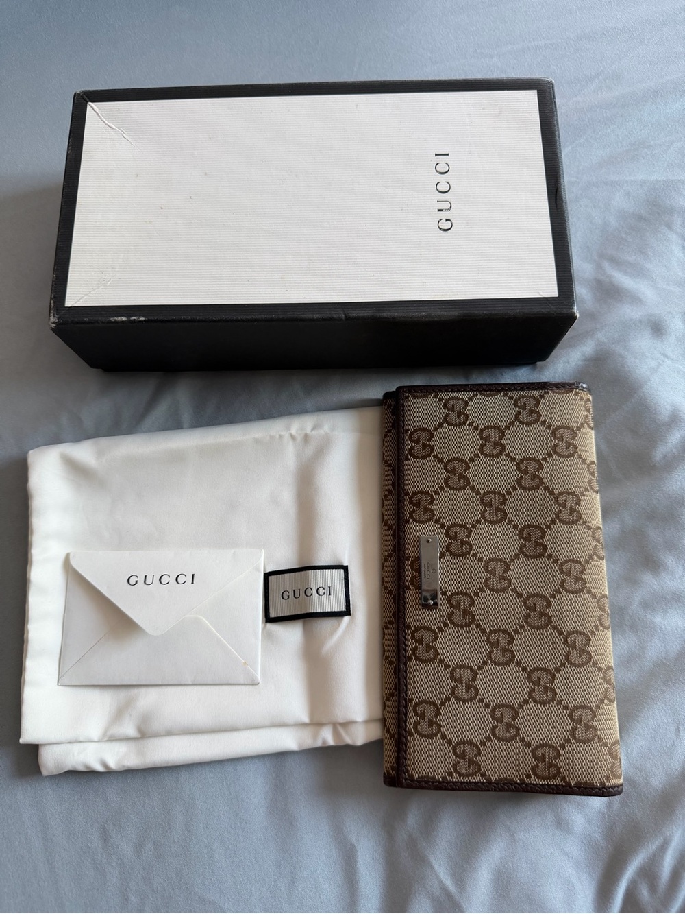 Gucci Beige Brown GG Supreme Card Holder Wallet